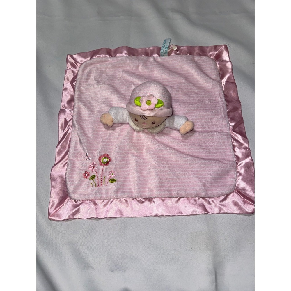 Douglas Baby Pink Security Blanket Lovey‎ Doll Flower Satin Trim Plush 14x14